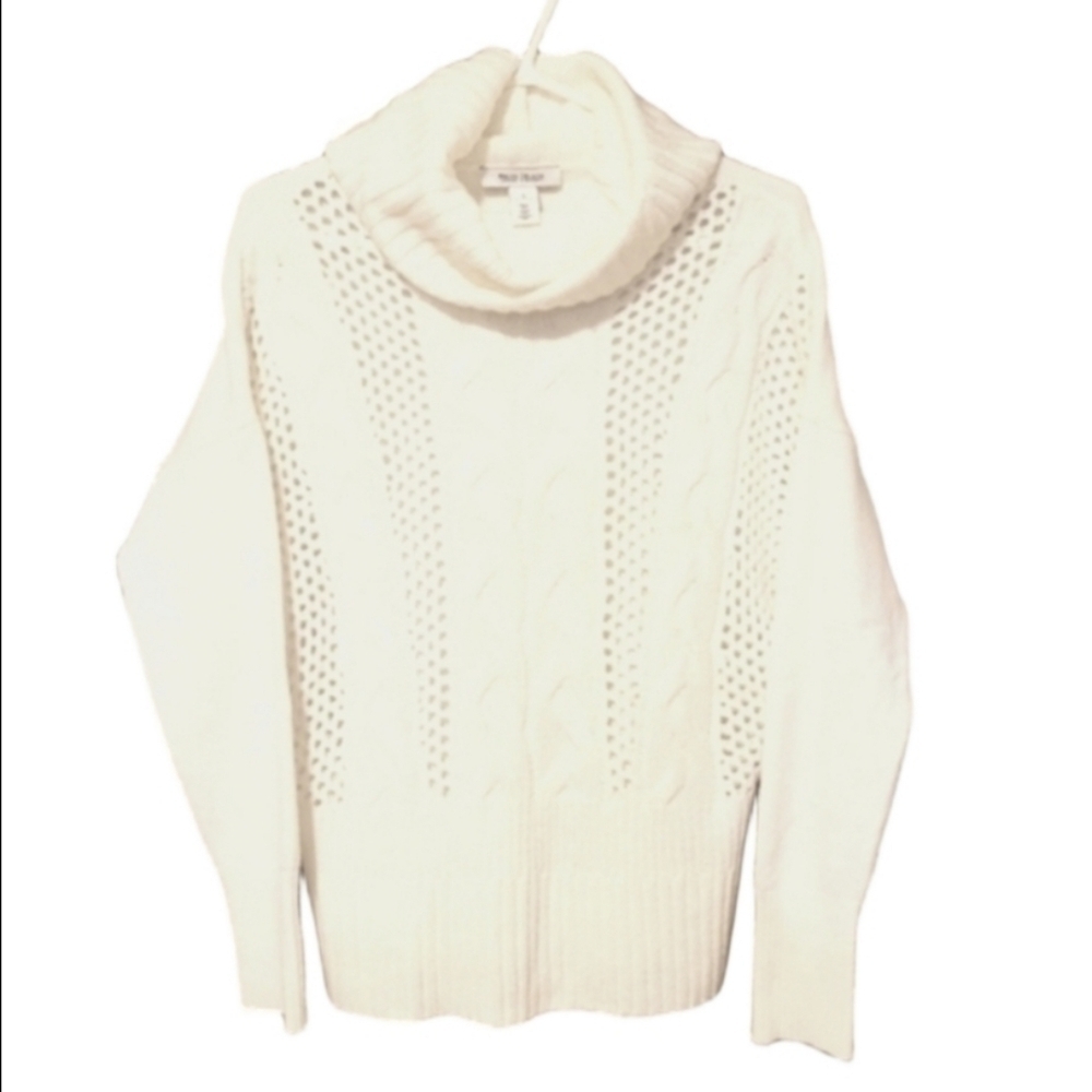 White House Black Market Cowl Neck Cable Knit Open Stitch Sweater White Small